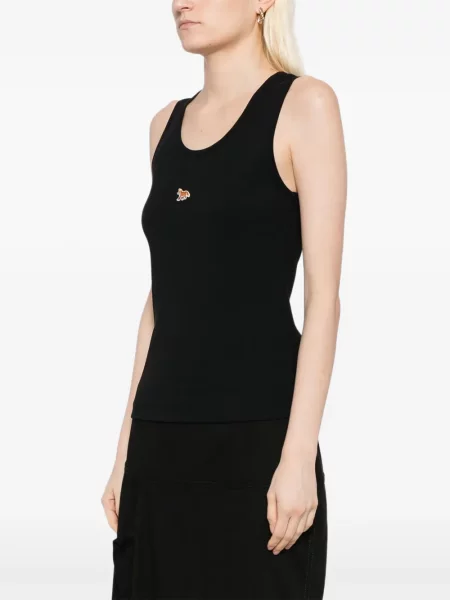 Top Maison Kitsune cu broderie negru
