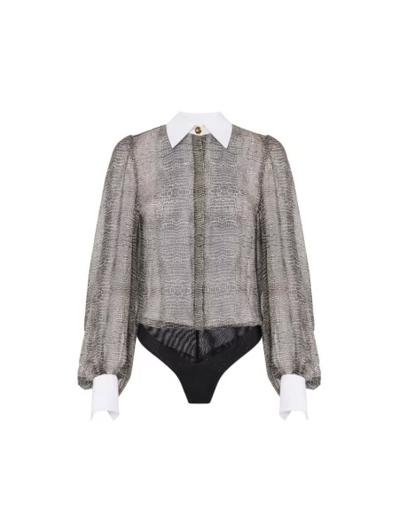 Koszulka Elisabetta Franchi skórzana z nadrukiem w wężowy wzór czarna