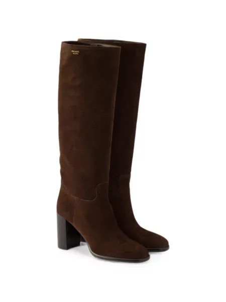 Botine Prada din piele de căprioară maro