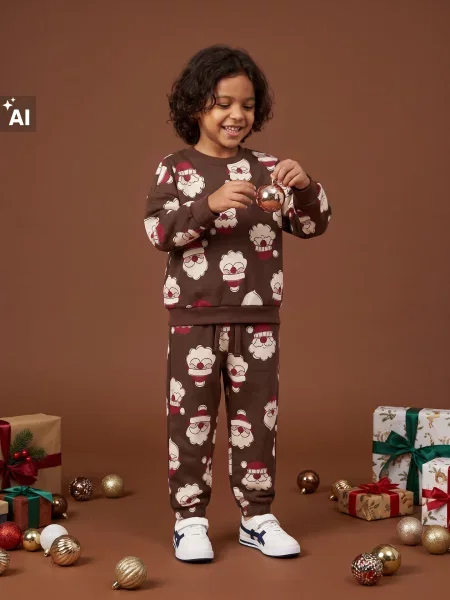 Sinsay Komplet: mikina a kalhoty s motivem Santa Clause tmavě hnědá