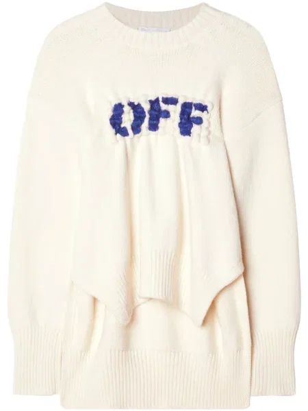 Pulover Off-white de lână cu autograf alb