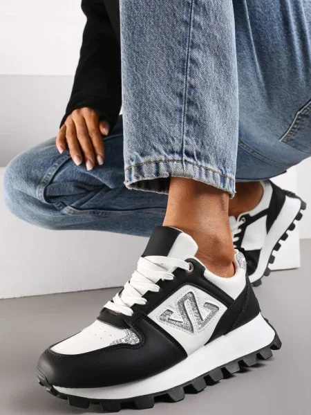 Sneakers cu Talpă Groasă și Petic cu Sclipici Afradia negri