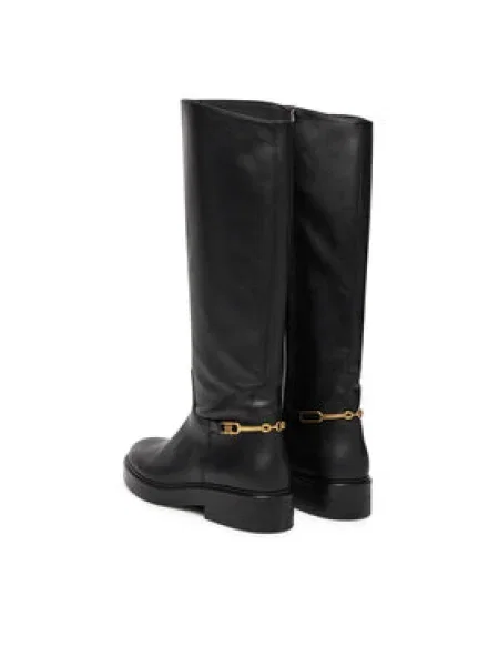 Tommy Hilfiger Kožené čižmy TH HORSEBIT RIDING LONG BOOT čierna