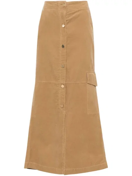 Fustă midi Dorothee Schumacher de catifea cord până la genunchi maro