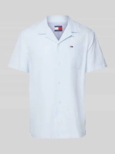 Tommy Jeans Koszula Z Krótkim Rękawem Z Dodatkiem Lnu Regular Fit blau niebieska
