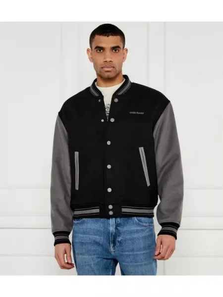 Guess Jeans Geacă bomber cu adaos de lână negru