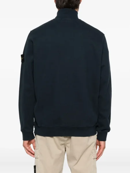 Hanorac Stone Island cu strasuri de jumătate de fermoar albastru