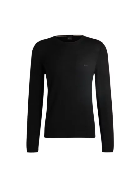 BOSS sweter z wełny dziewiczej Botto Mężczyźni wełna ze strzyży jednolity S czarny