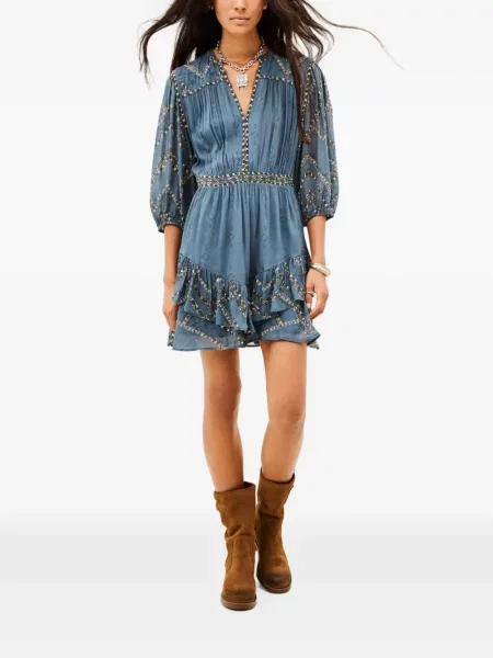 Rochie mini Ba&sh cu volane evazată albastru