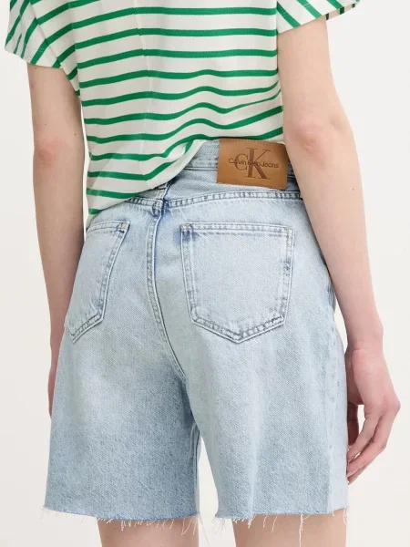 Džínové šortky Calvin Klein Jeans hladké high waist modrá