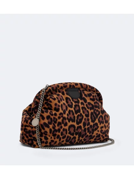 Geantă plic Stella Mccartney de catifea cu imagine cu model leopard maro