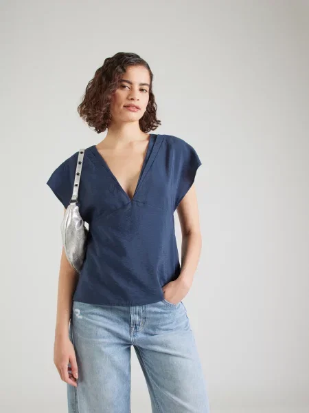 SELECTED Tunika SLFCALA SS V-NECK TOP EX tmavomodrá