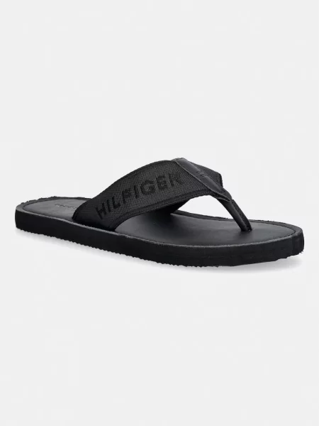 Tommy Hilfiger șlapi bărbați HILFIGER LEATHER BEACH SANDAL negru