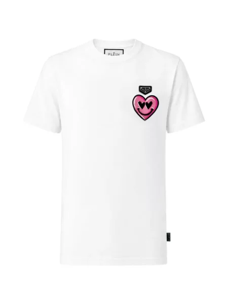 Tricou Philipp Plein cu motiv cu inimi alb