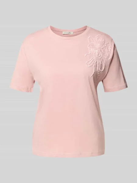T-shirt o kroju regular fit z czystej bawełny z kwiatową aplikacją Christian Berg Woman