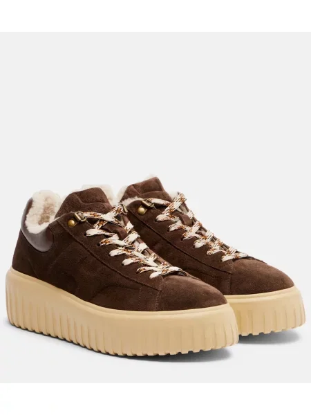 Sneakerși Hogan din piele de căprioară cu dungi cu platformă maro