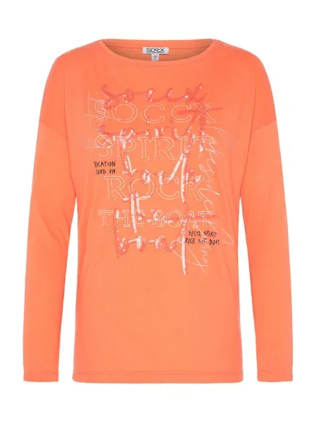 Soccx Tricou Rock the Boat portocaliu mandarină / negru alb