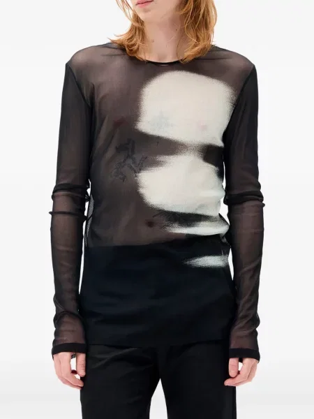 Tricou Ann Demeulemeester cu imagine din tul negru