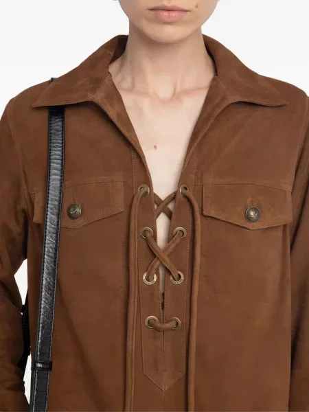Костюм мини рокля Zadig&voltaire с връзки с дантела кафяво