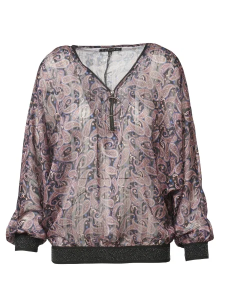 KOROSHI Bluza modra / svetlo rjava / črna bela