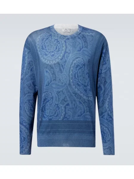 Pulover Etro de mătase cu model paisley albastru