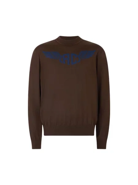 Sweter Roberto Cavalli z logo brązowy