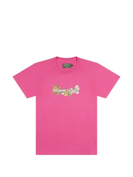 Tricou Denim Tears cu model floral cu autograf roz