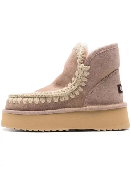 MOU De piele bocanci Mini Eskimo Platform cu adaos de lână maro