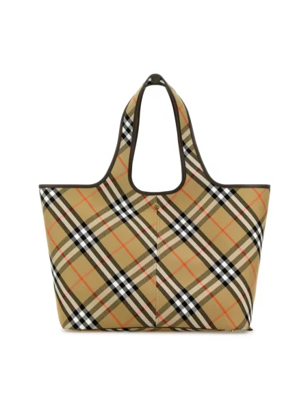 Wielobarwność shopperka Burberry płócienna w kratkę beżowa