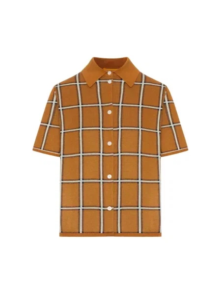 Lniana koszula Guest In Residence w kratkę brązowa