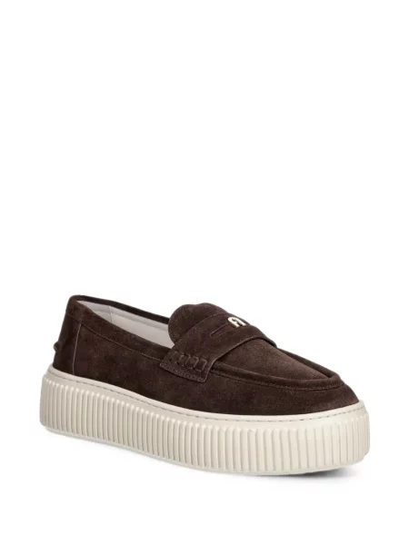 Pantofi loafer Furla din piele de căprioară cu platformă maro