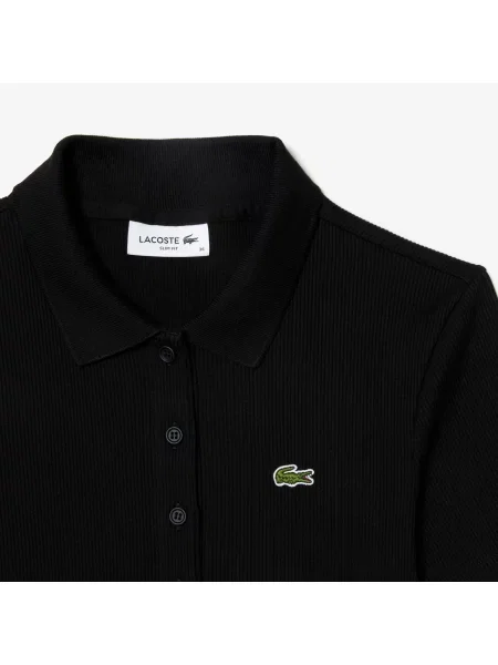 Lacoste Prążkowana Koszulka Polo Z Bawełny I Slim Fit czarna