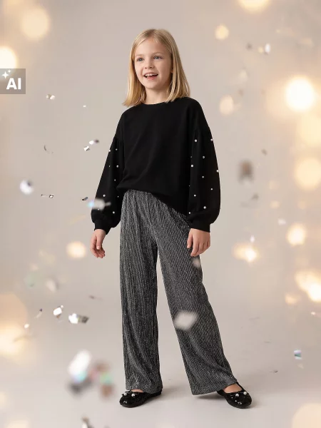 Sinsay Kalhoty wide leg s metalickou nití sříbrná