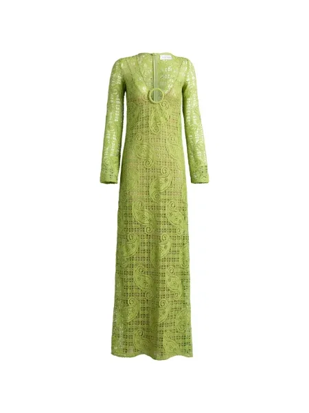 Rochie maxi Silvia Tcherassi cu model paisley din dantelă verde
