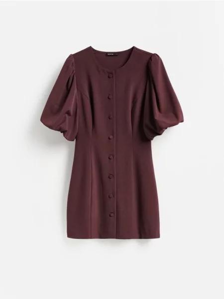 Reserved Rochie cu mâneci bufante maro-închis maro