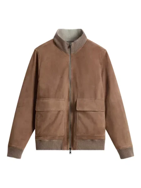 Geacă bomber Woolrich din piele de căprioară maro