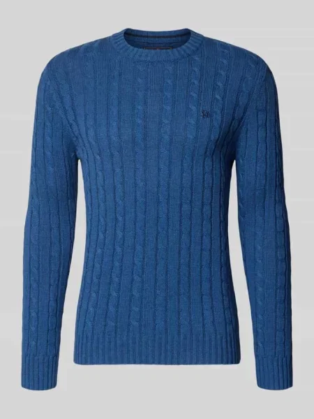 Sweter z dzianiny ze ściegiem warkoczowym i okrągłym dekoltem Superdry granatowy