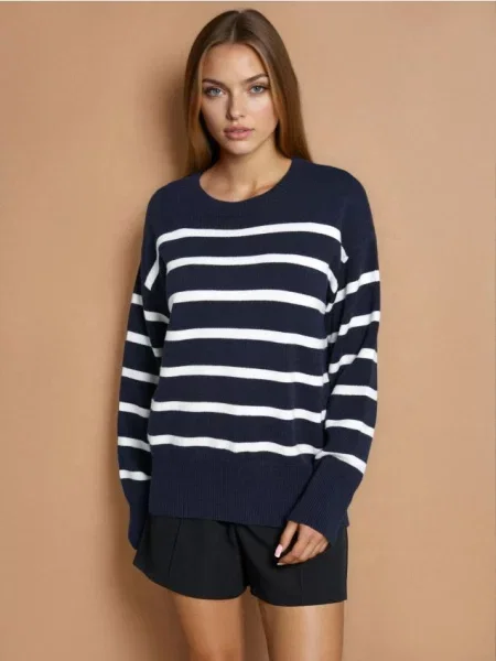 Смугастий светр темно-синій синій