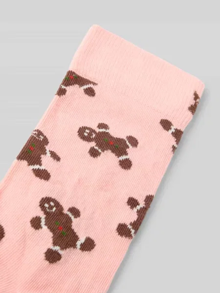 Skarpety z elastycznej mieszanki bawełny model Gingerbread Man' Happy Socks różowe