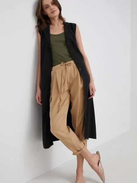 Pepe Jeans pantaloni Jynx femei fason cargo high waist bej