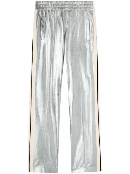 Pantaloni Palm Angels din piele argintiu