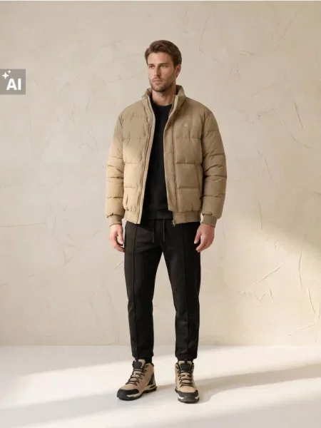 Sinsay Zateplená bomber puffer bunda béžová