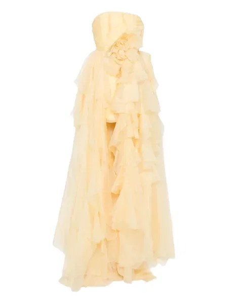 Rochie maxi Loulou cu model floral de costum galben