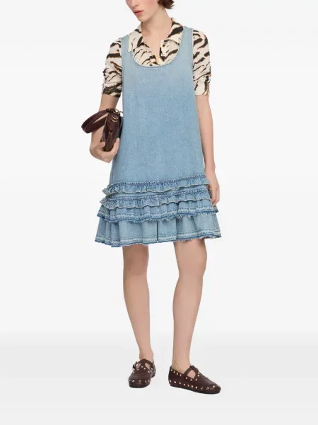 Rochie din denim Ganni cu volane albastru
