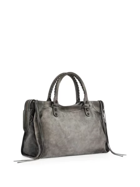 Велурена восъчен шопинг чанта Balenciaga сиво