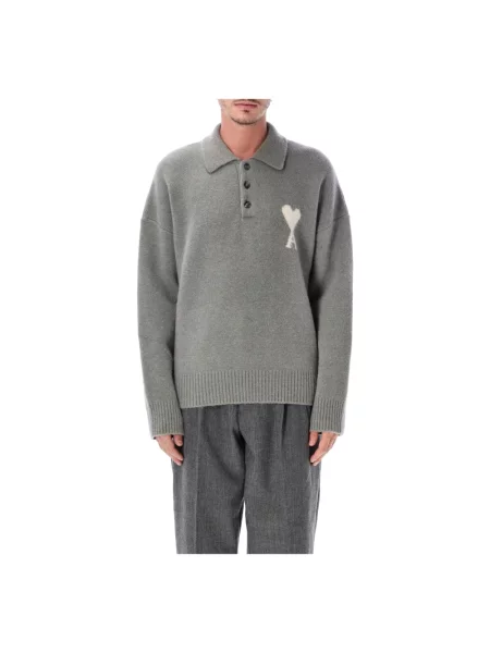 Sweter Ami Paris wełniany szary