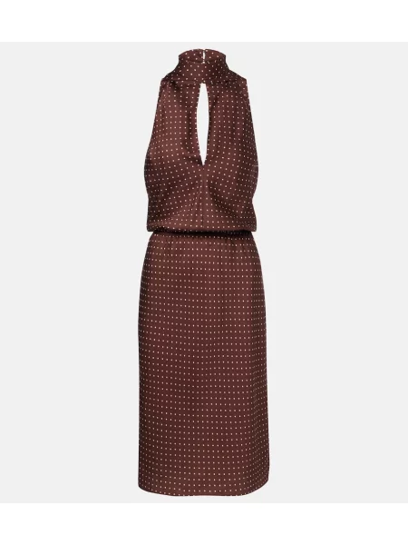 Rochie midi Posse cu buline cu gât halter maro