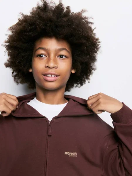 Bluza z kapturem loose fit Dzieci lata MANGO KIDS brązowy