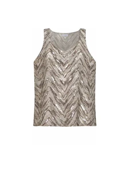 Haftowany top Brunello Cucinelli brązowy