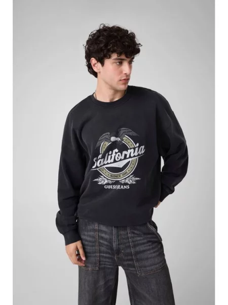 Guess Jeans dukserica za muškarce od pamuka crna